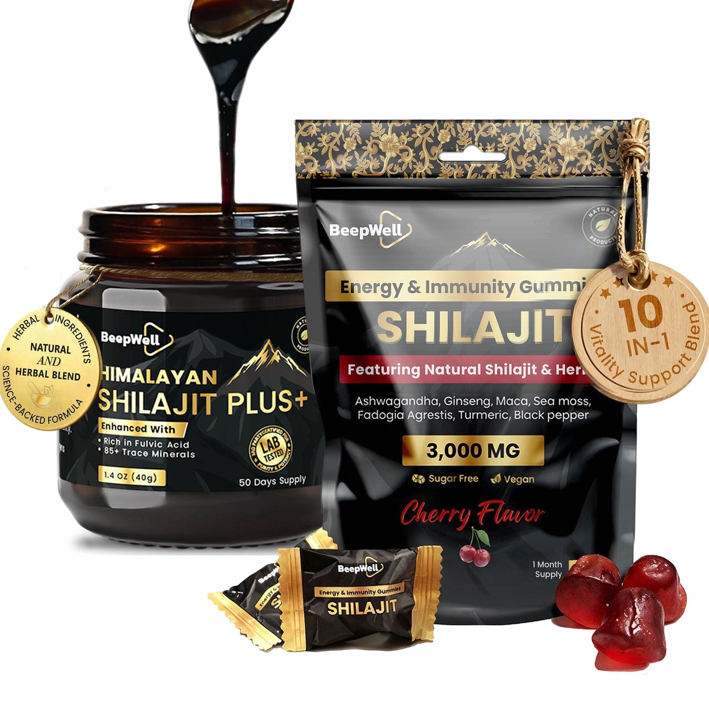 BeepWell Shilajit Resin & Gummies Combo – Fulvic Acid + Ayurvedic Blend – 50g Resin (50 Servings) & 60 Gummies – For Men & Women-0
